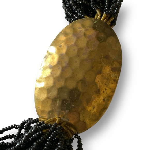 v i n t a g e :: Chunky Layered Hammered Brass Beaded Necklace Statement